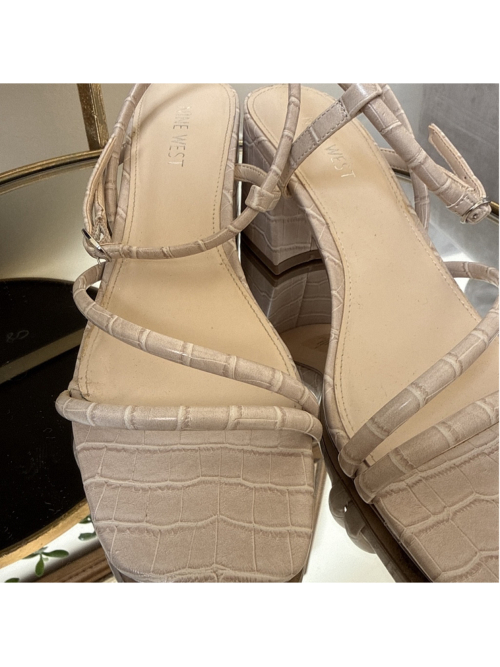 Nine West Gellar Block Heel Sandals Beige Taupe Crocodile Pattern Size 8.5 - Picture 6 of 6